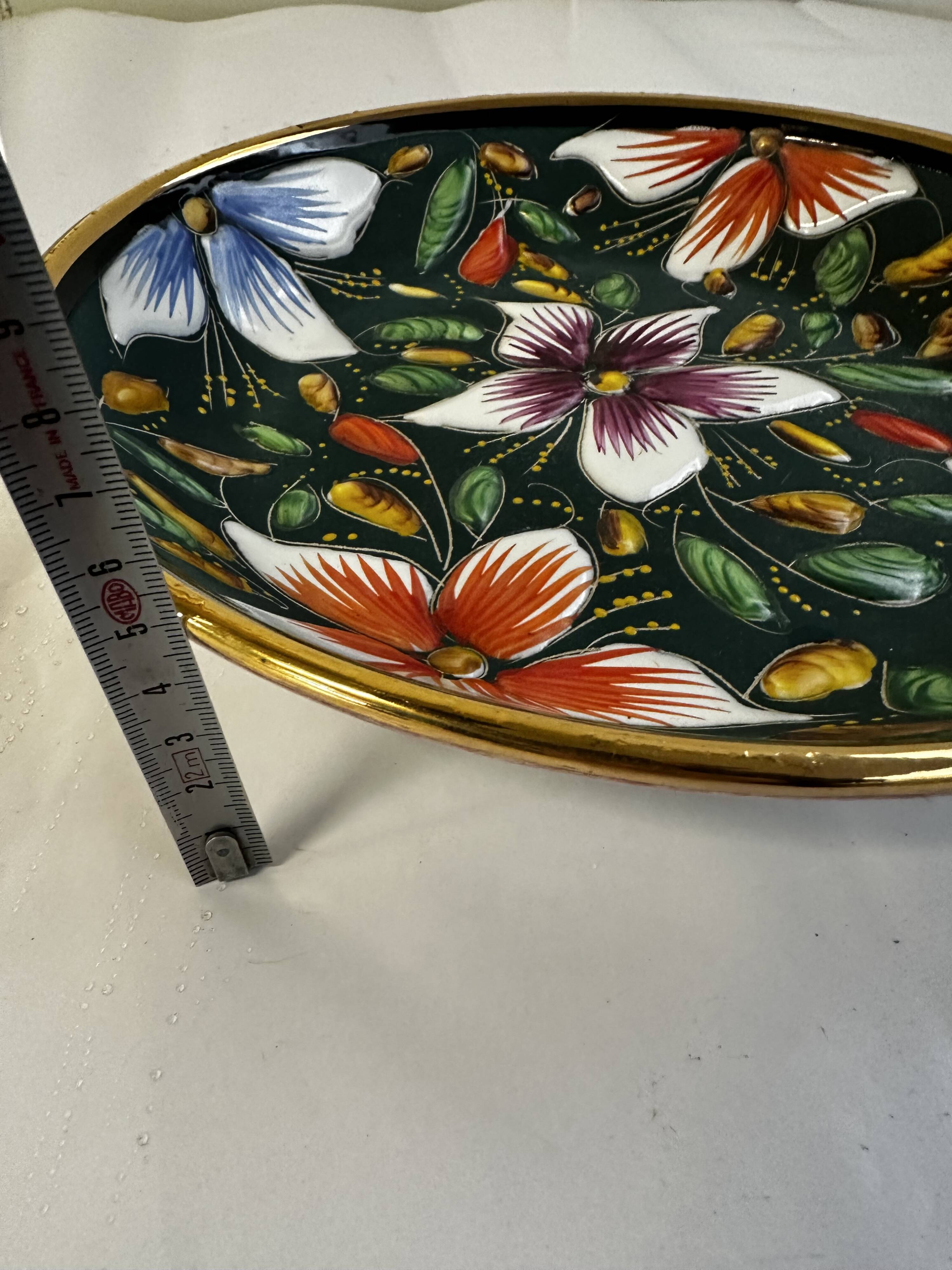Ceramic and enamel dish with floral decoration by Hubert Béquet