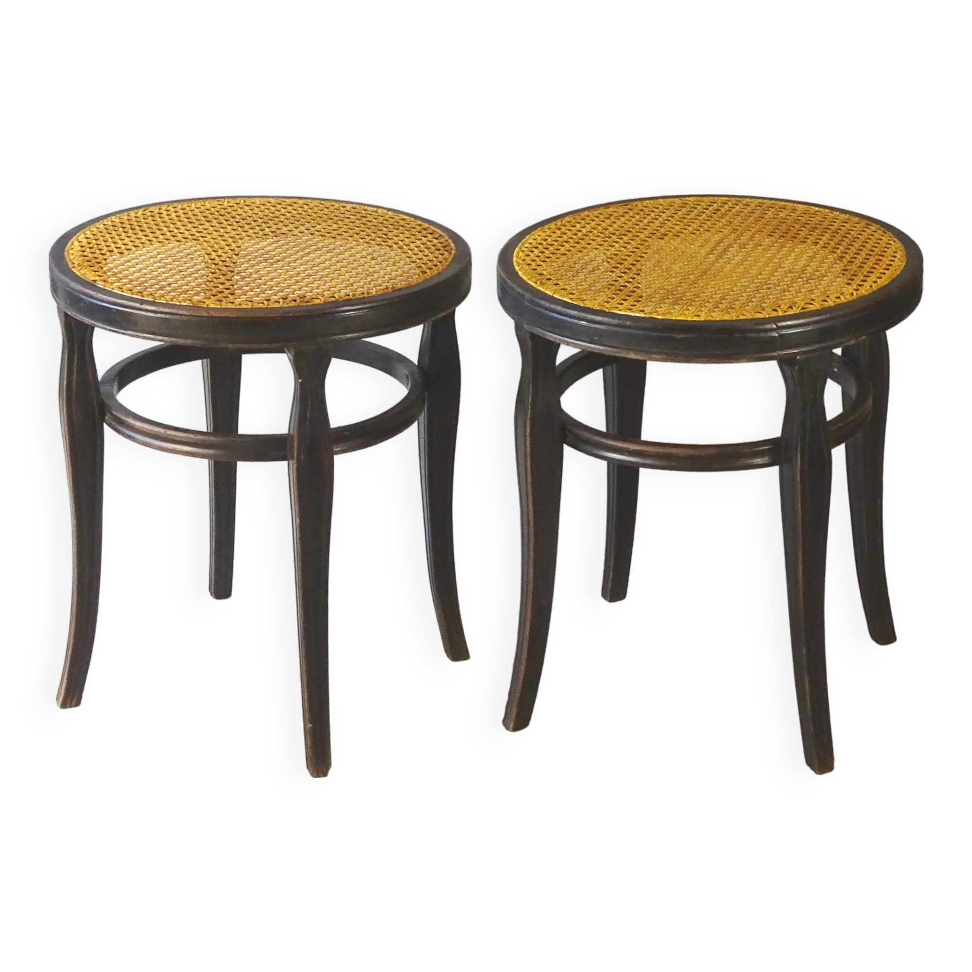 Pair of Thonet stools out of catalogue, circa 1890, new canework