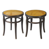 Pair of Thonet stools out of catalogue, circa 1890, new canework