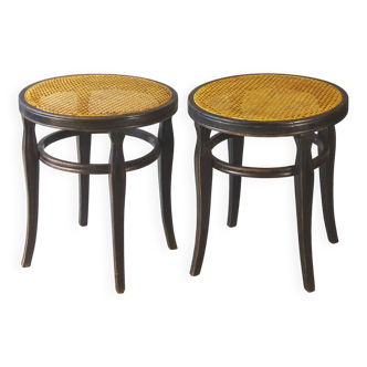 Pair of Thonet stools out of catalogue, circa 1890, new canework