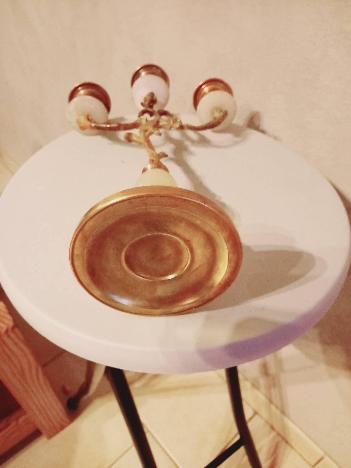 Brass and stone chandelier