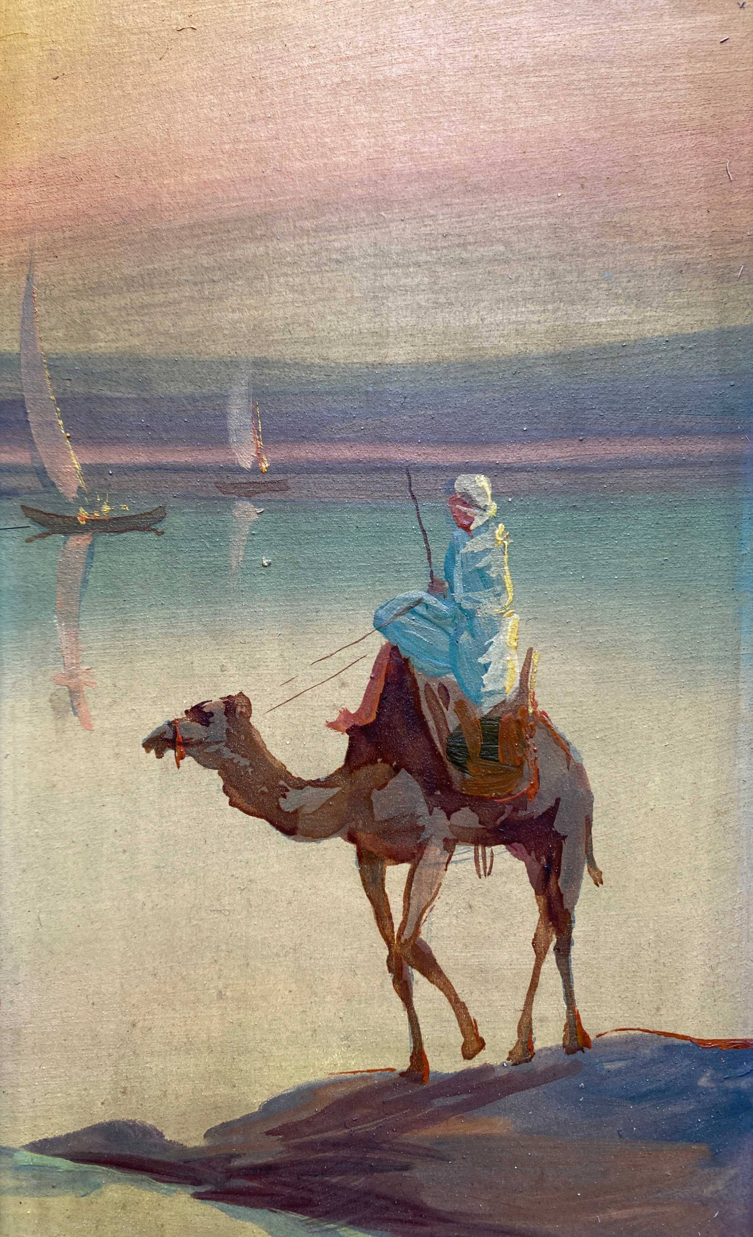 HSP painting "Animated orientalist landscape" signed Marcyl (?) + frame