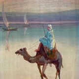 HSP painting "Animated orientalist landscape" signed Marcyl (?) + frame