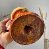 Pair of candle holder Tamegroute old terracotta enamelled brown and beige Moroccan berber