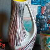 Free-form ceramic vase by R. Dupanier with abstract decoration from the 50s