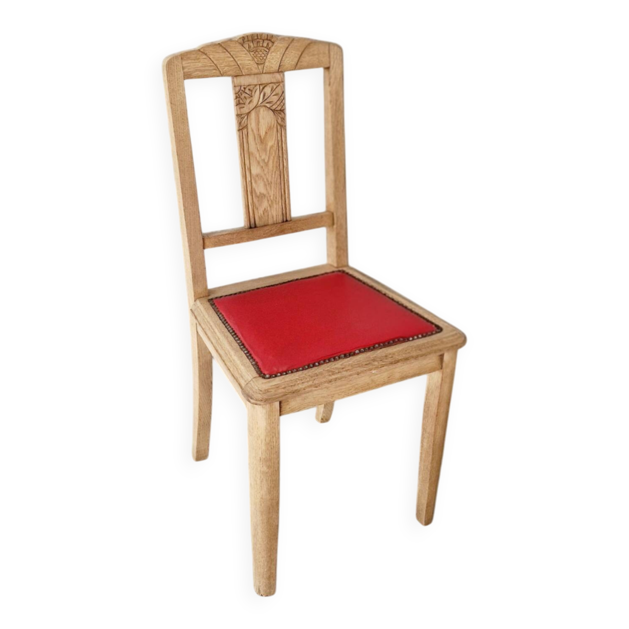 Set of 4 sculpted oak chairs – 1940s Art Deco style