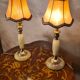 pair of green and brass onix lamps 1970, elec ok 35x14