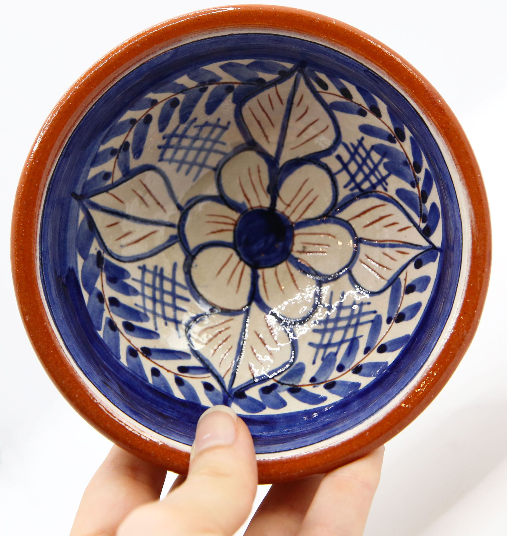 Handmade bowl with flowers in enamelled clay from Portugal