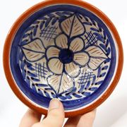 Handmade bowl with flowers in enamelled clay from Portugal