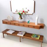 Entryway Set of Wall Mirror, Walnut Console and Bench by Brugnoli, Italy