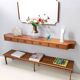 Entryway Set of Wall Mirror, Walnut Console and Bench by Brugnoli, Italy