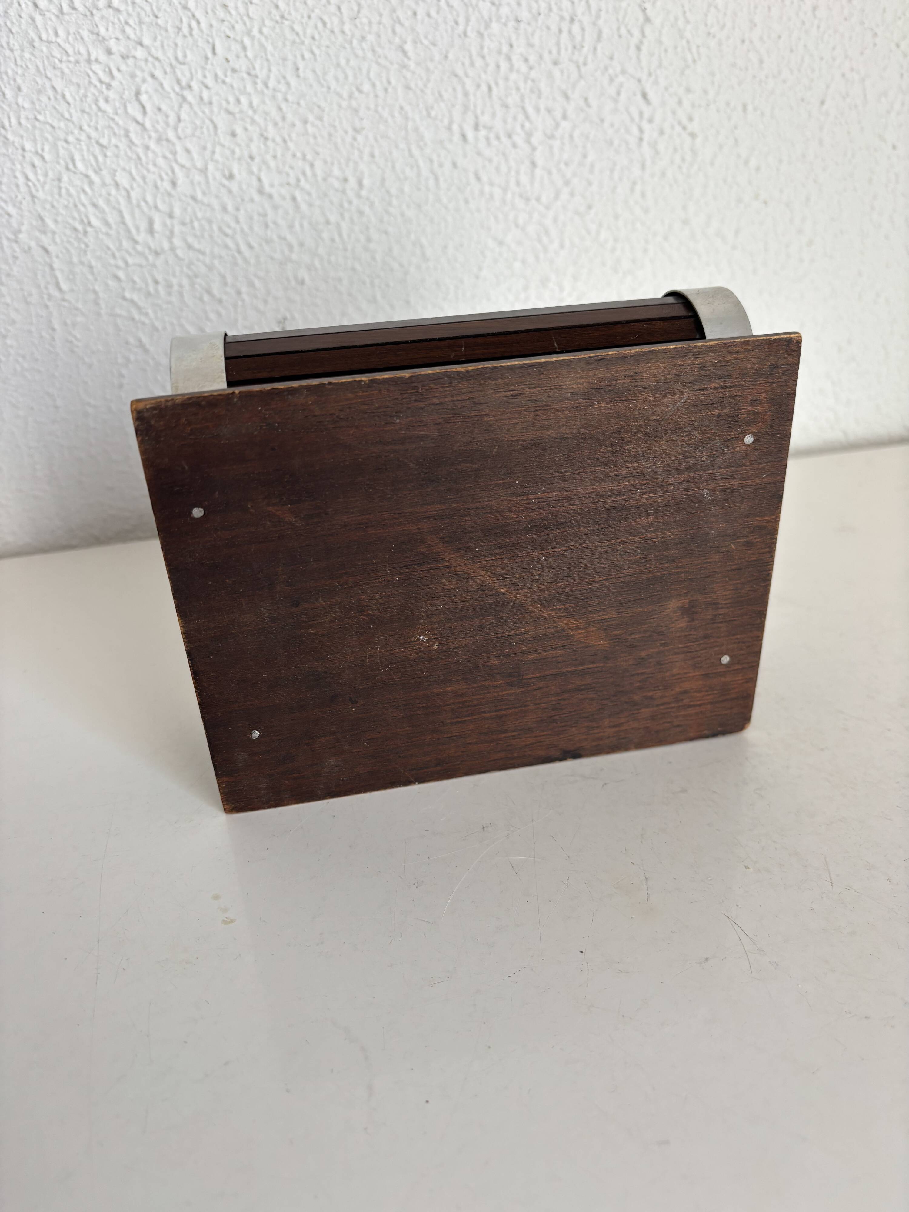 Vintage 1960 cigarette holder, wooden and gold metal dispenser - 16 x 13 cm