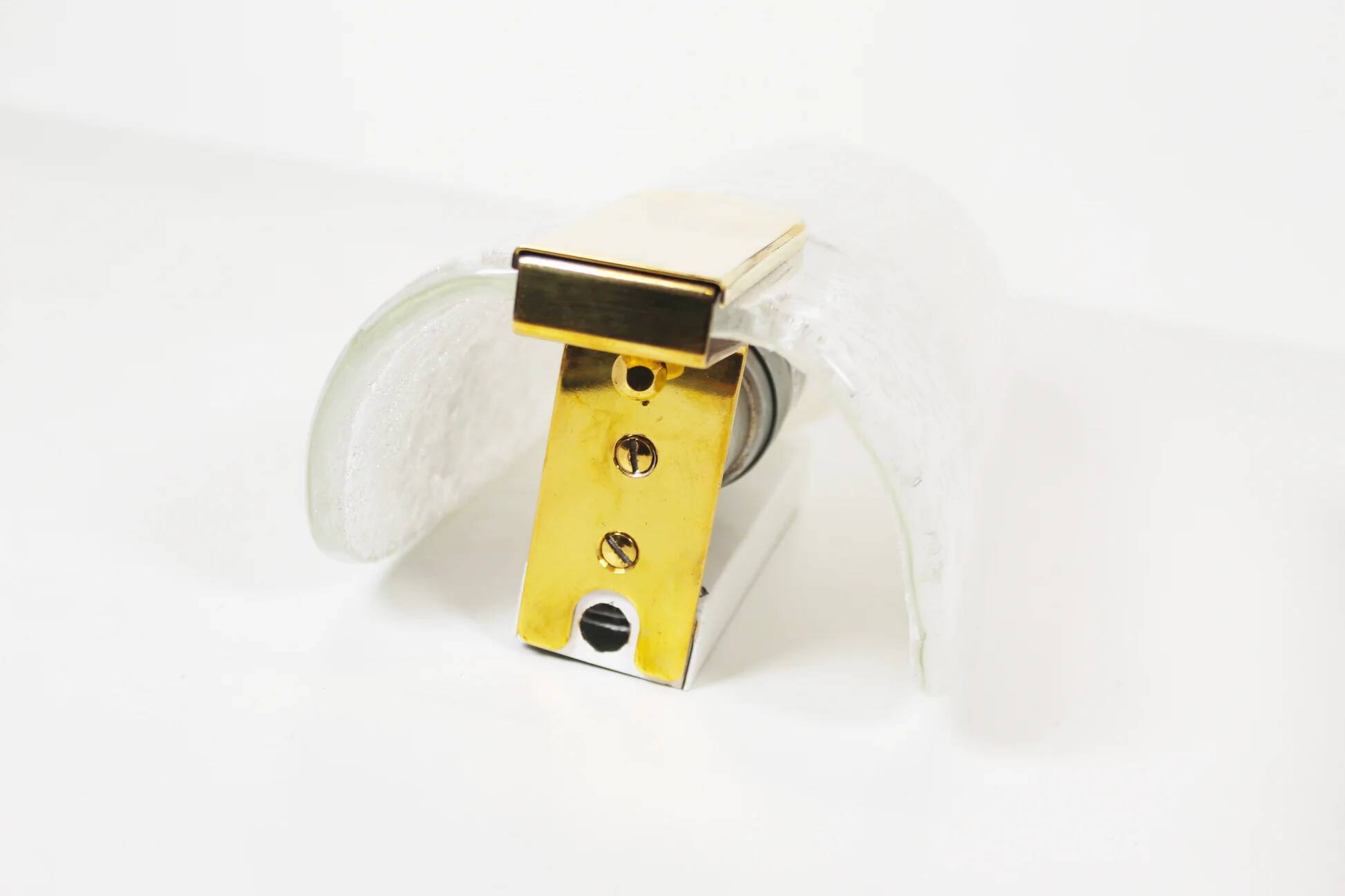 Large pair of wall lamps in brass & glass by Hillebrand