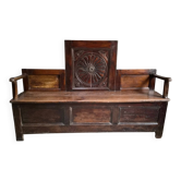 Old French popular art bench from Auvergne, circa 1800–1850