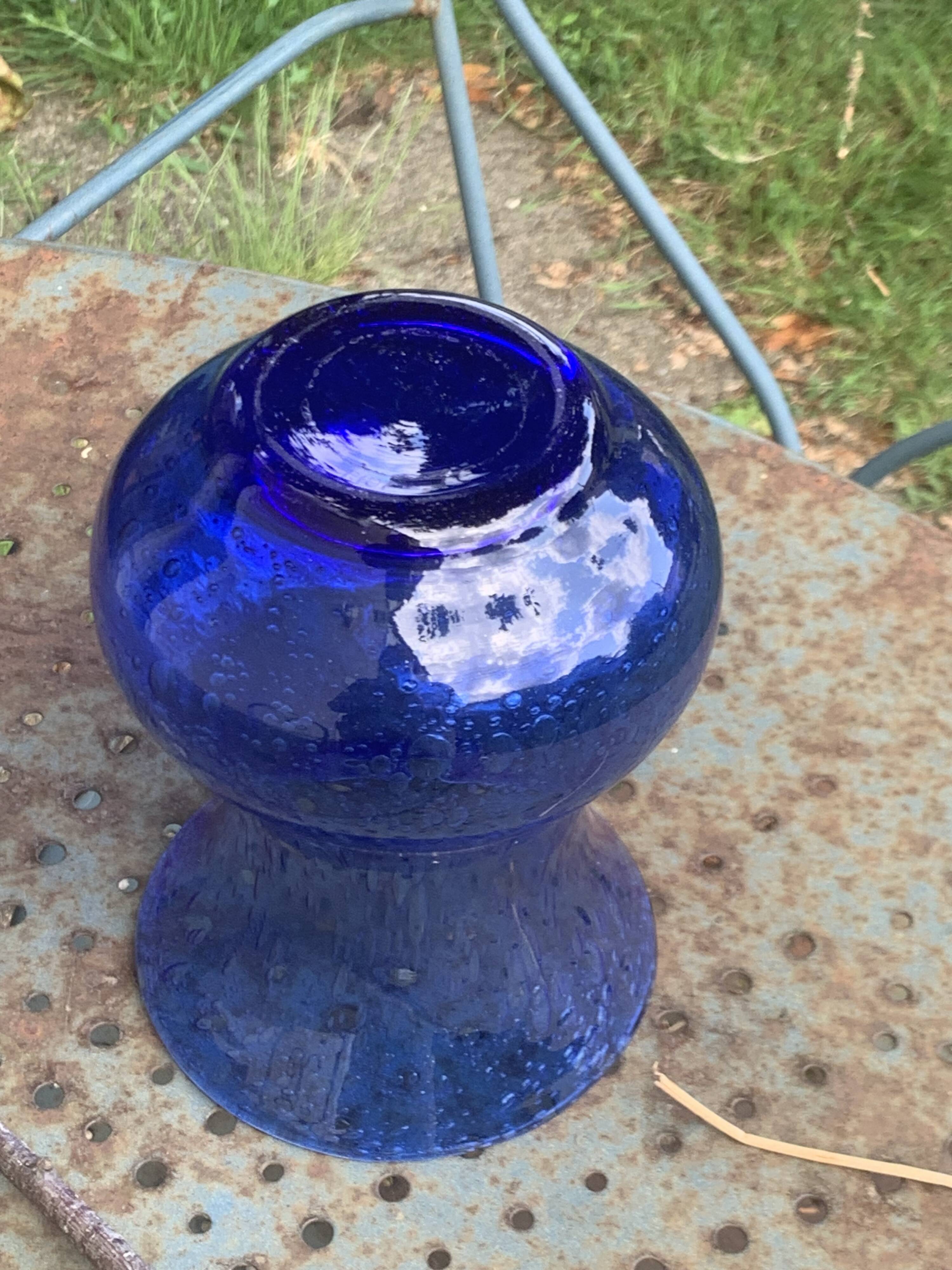 Roman vase in Persian blue blown glass, vintage Biot glassware