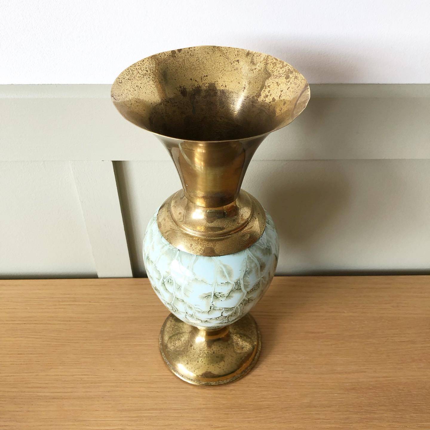 Vintage gold metal and ceramic vase