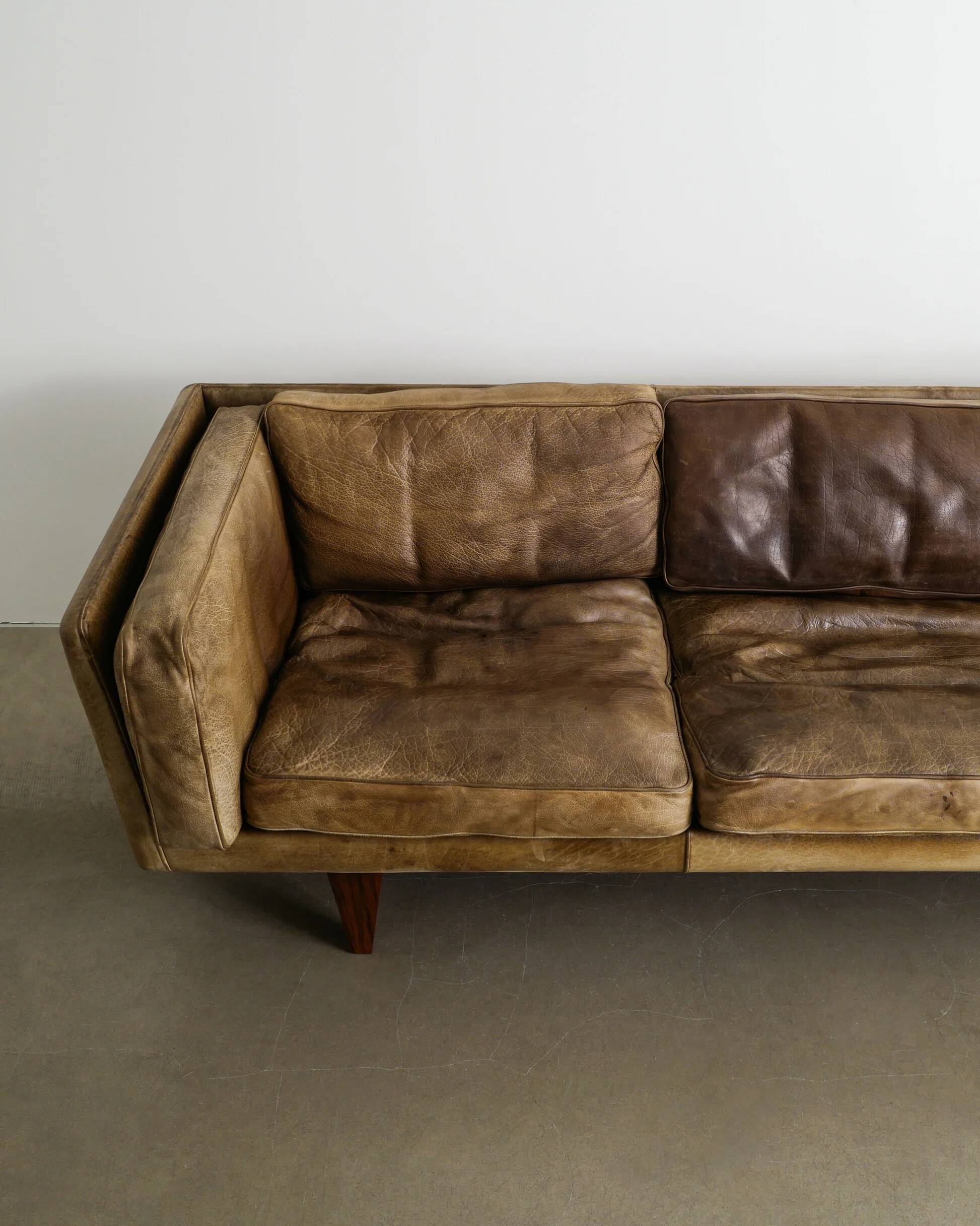 Danish Mid Century Three Seater Brown Sofa "V11" by Illum Wikkelsø, 1960s
