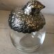 Quail-shaped table mustard silver metal and glass