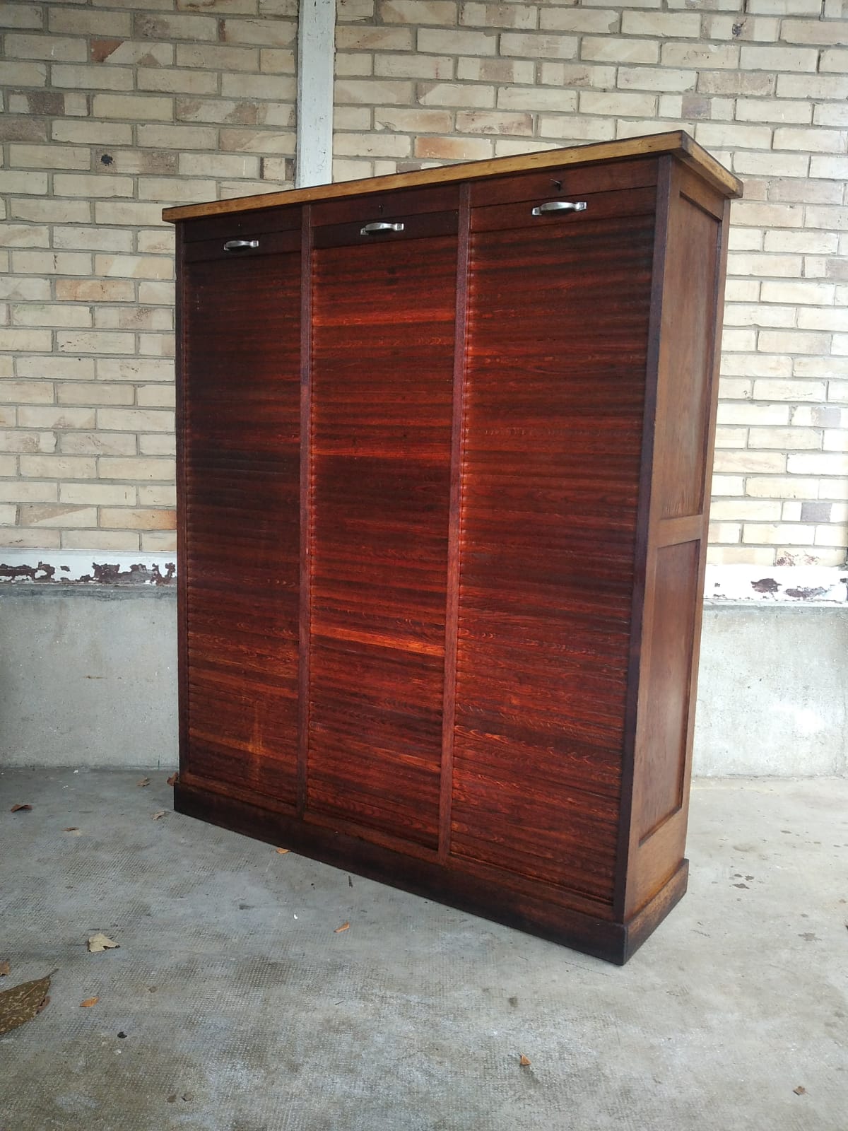 Vintage triple curtained filing cabinet, old 1930