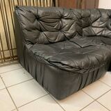 Vintage Black Leather Sofa Design Circa 1980