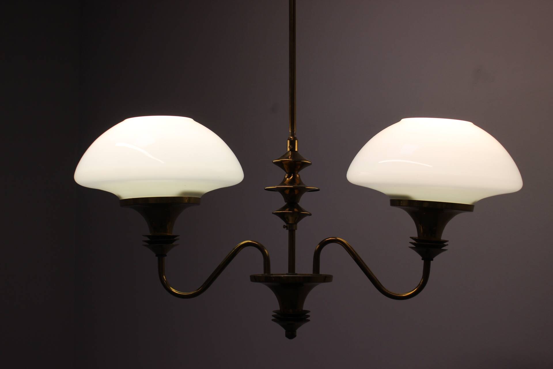 Mid-Century Brass Chandelier from Jablonec Glassworks, 1970s, Czechoslovak