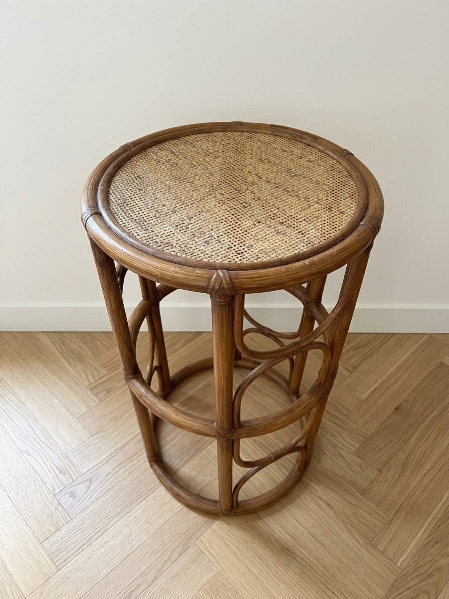 Vintage rattan and cane gueridon – 1970s
