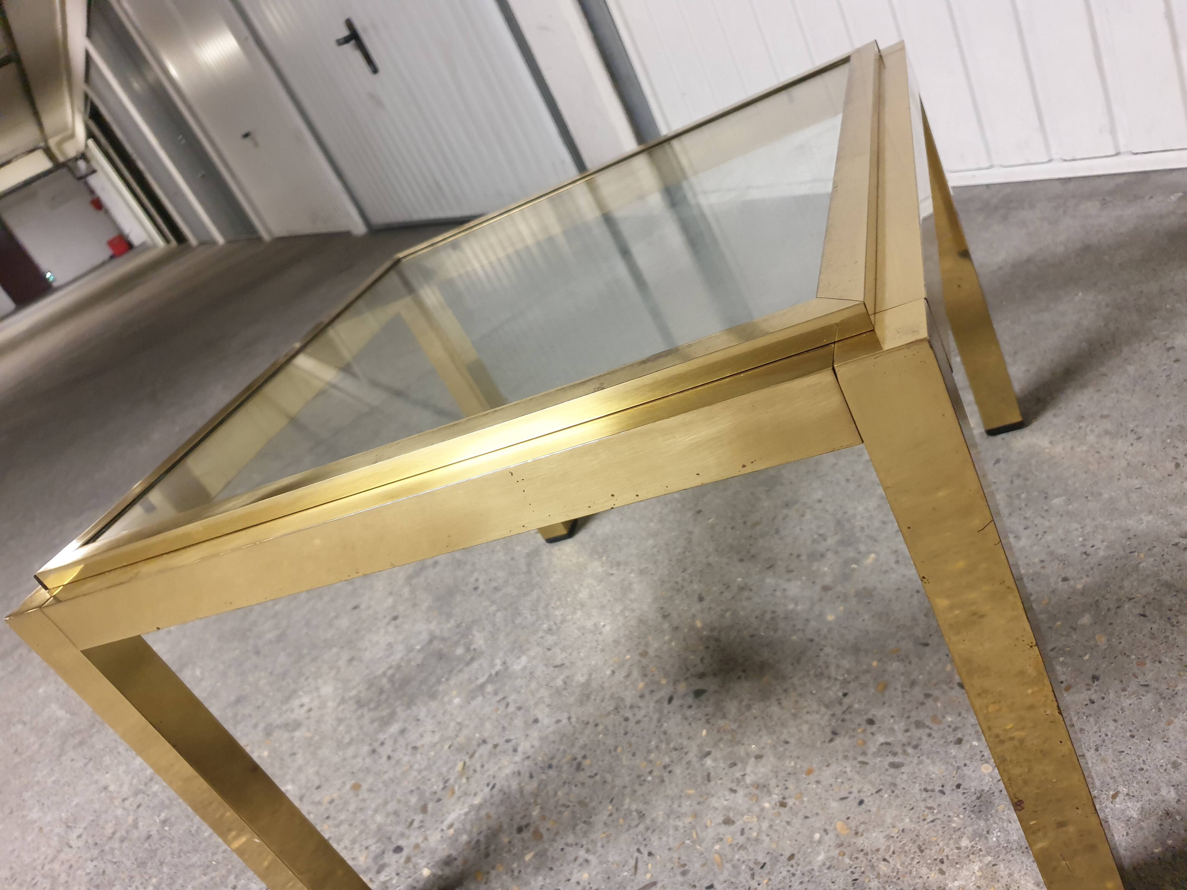 Small coffee table / Vintage brass and glass end table