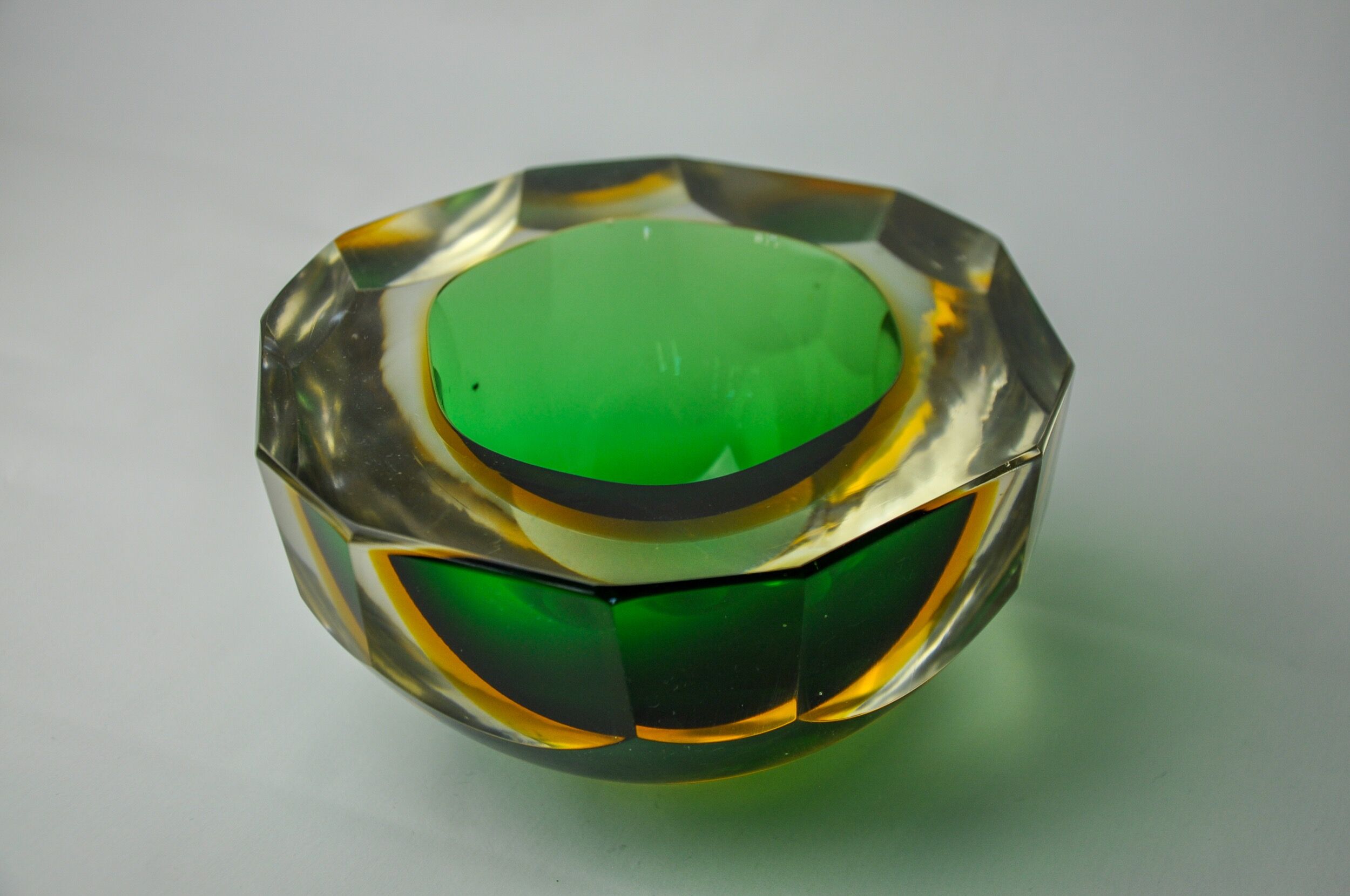 Vide poche sommerso vert et jaune par seguso, verre de murano, italie, 1970