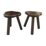 2 vintage tripod stools in solid wood