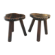 2 vintage tripod stools in solid wood