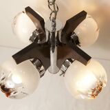Lustre mazzega Murano 4 boules et teck 1960