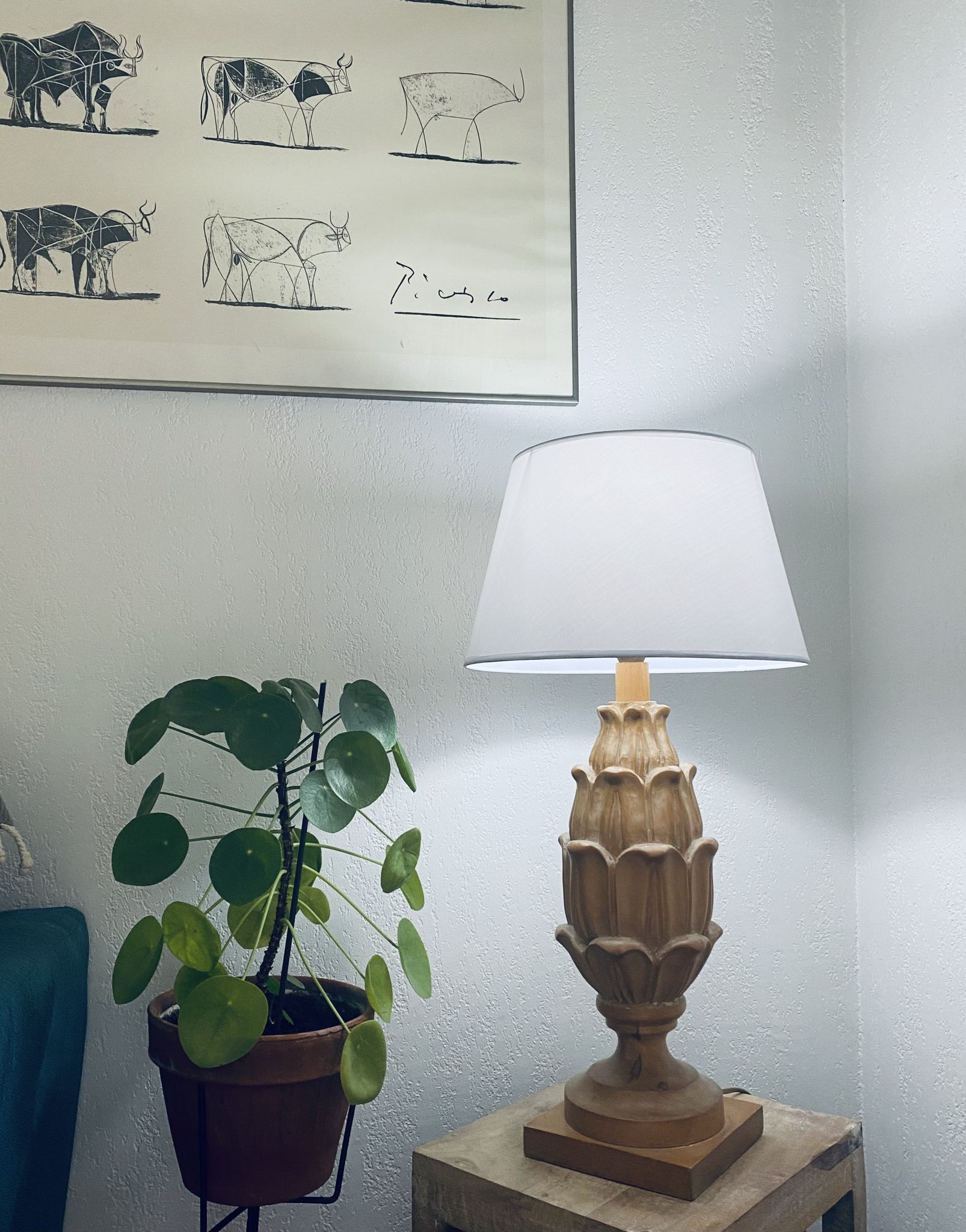 Large carved wooden lamp