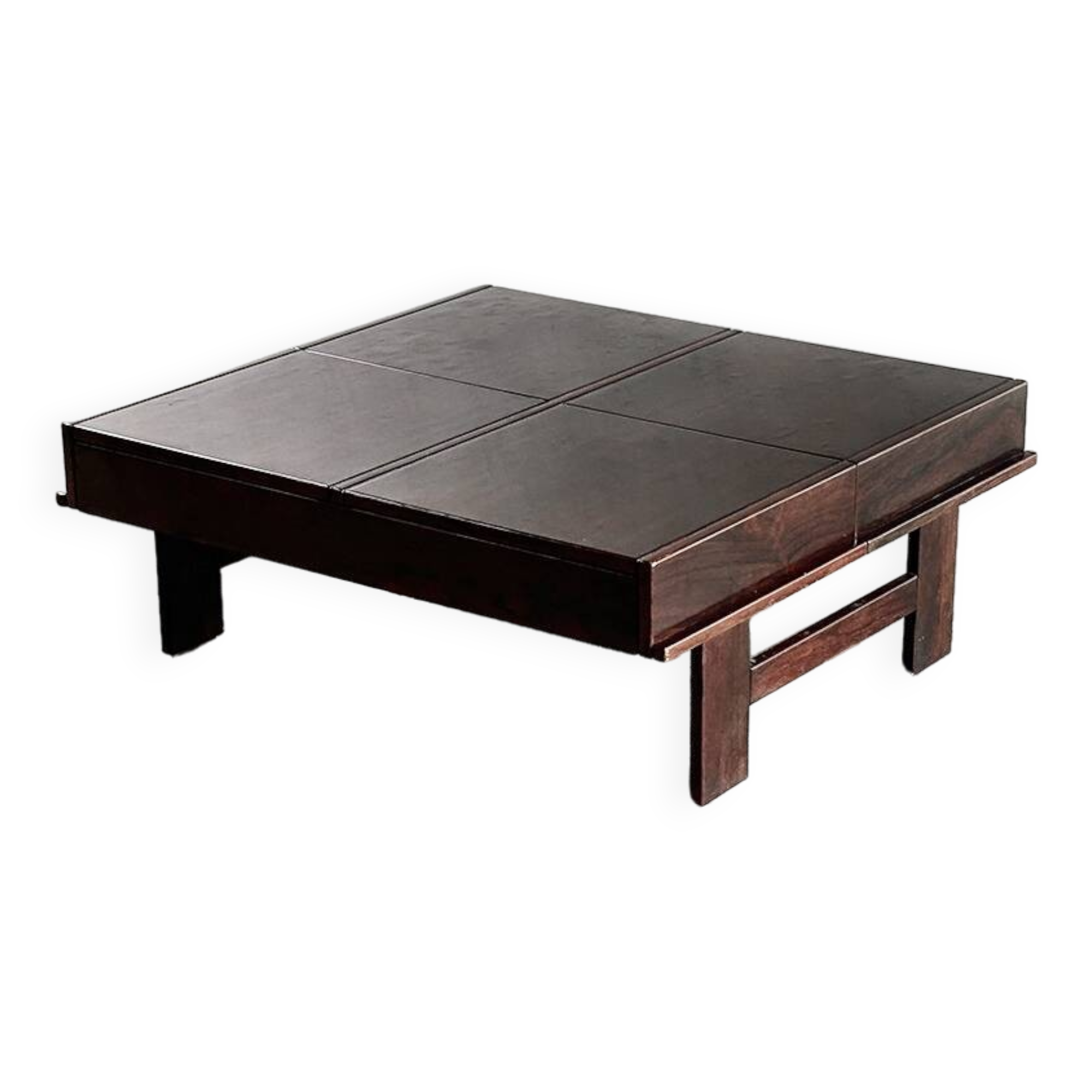 Table basse carrée en noyer avec rangement par Giovanni Michelucci, Italie 1960