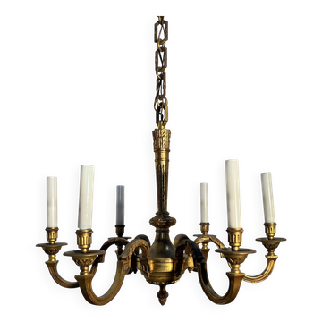 Important six-light chandelier in chiselled gilded bronze, Empire, 19th century