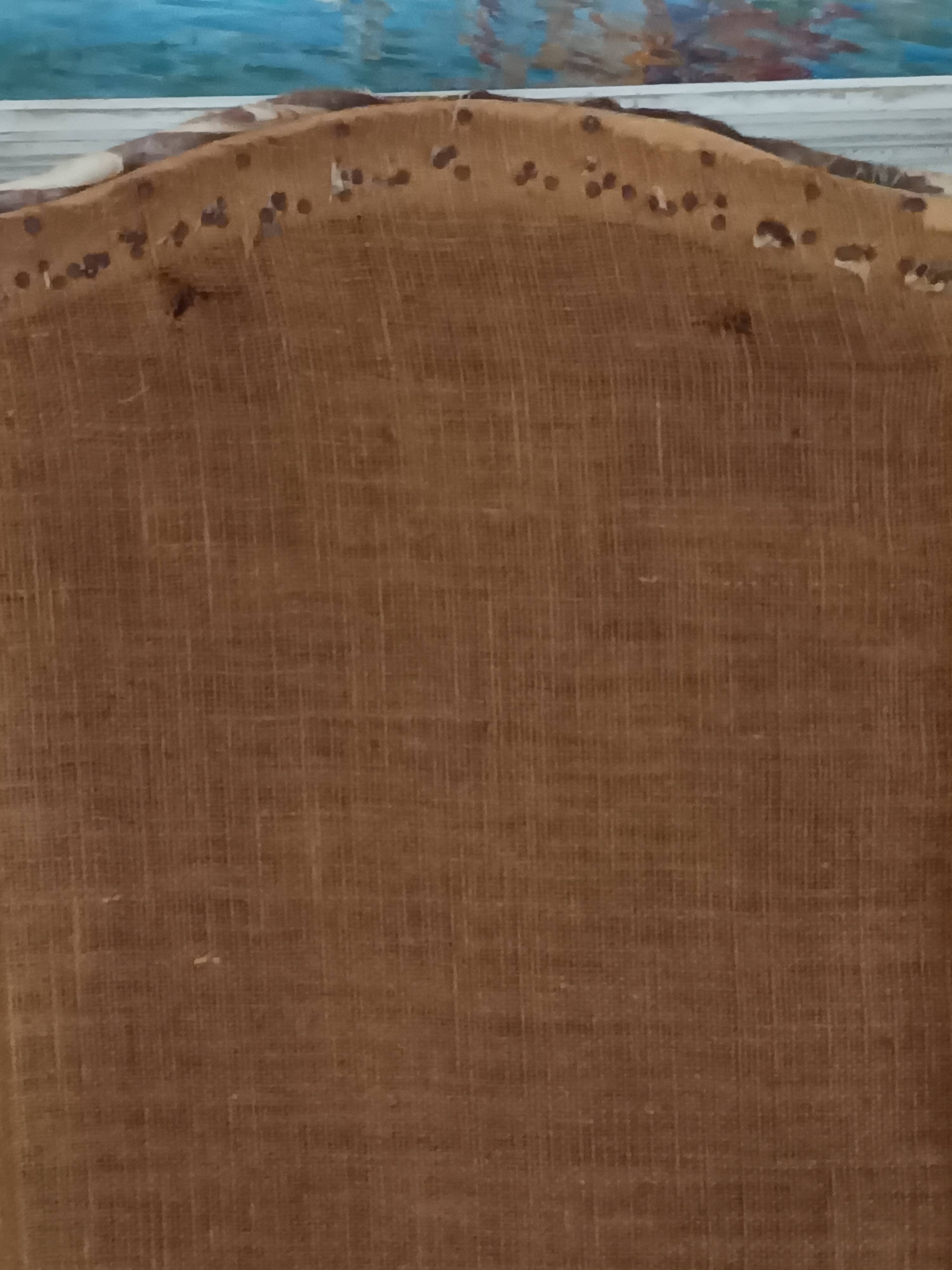 large antique headboard with 4 panels featuring Asian decor from the 1940s/50s