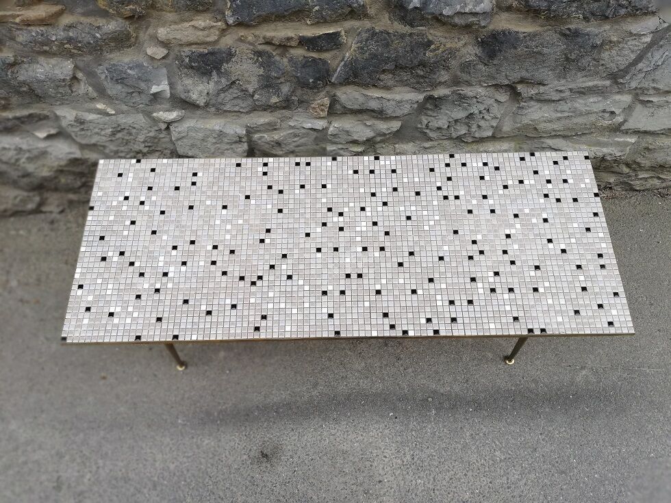 Mosaic and brass coffee table, 1950.