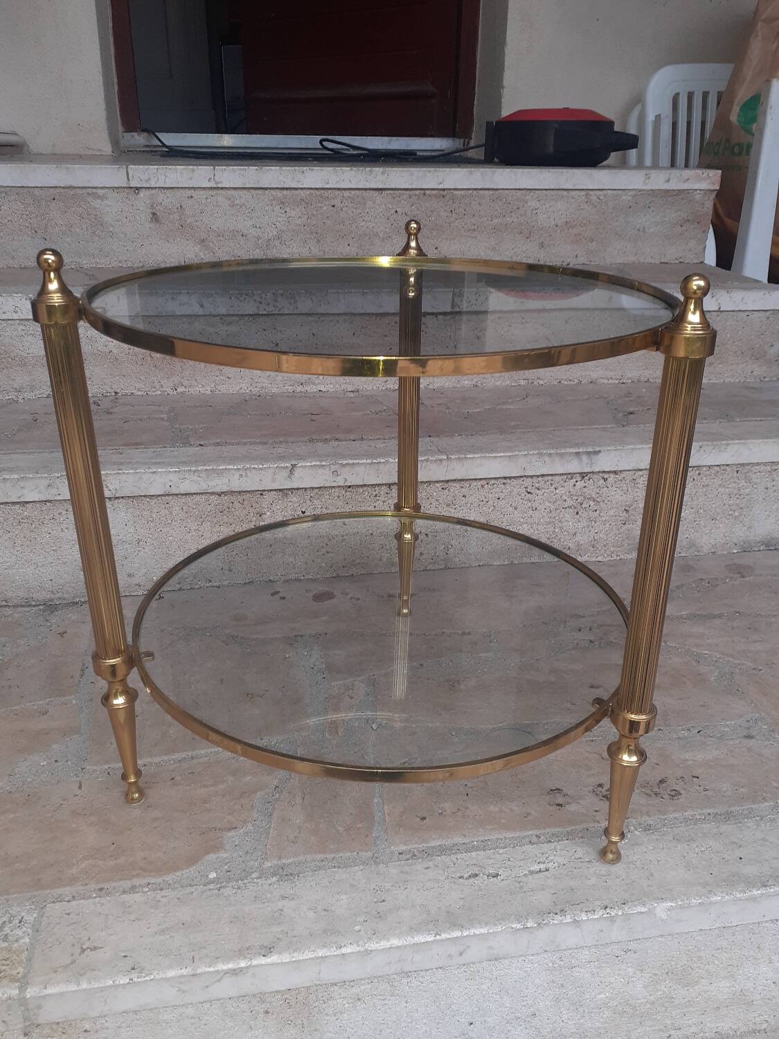 Vintage round brass coffee table, France 1960