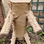 Pair of cement planters in faux wood finish