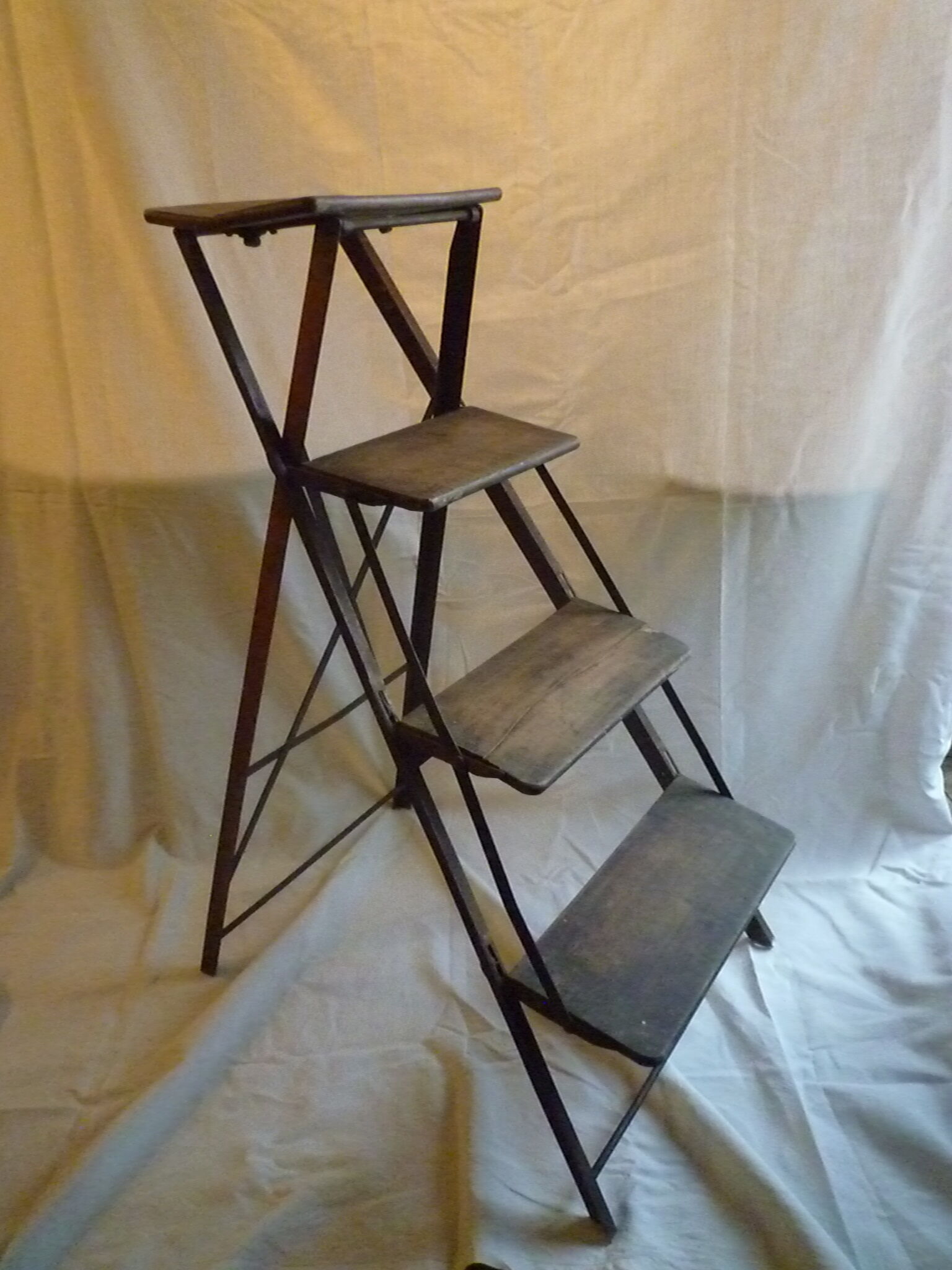 Industrial metal and wood workshop stepladder