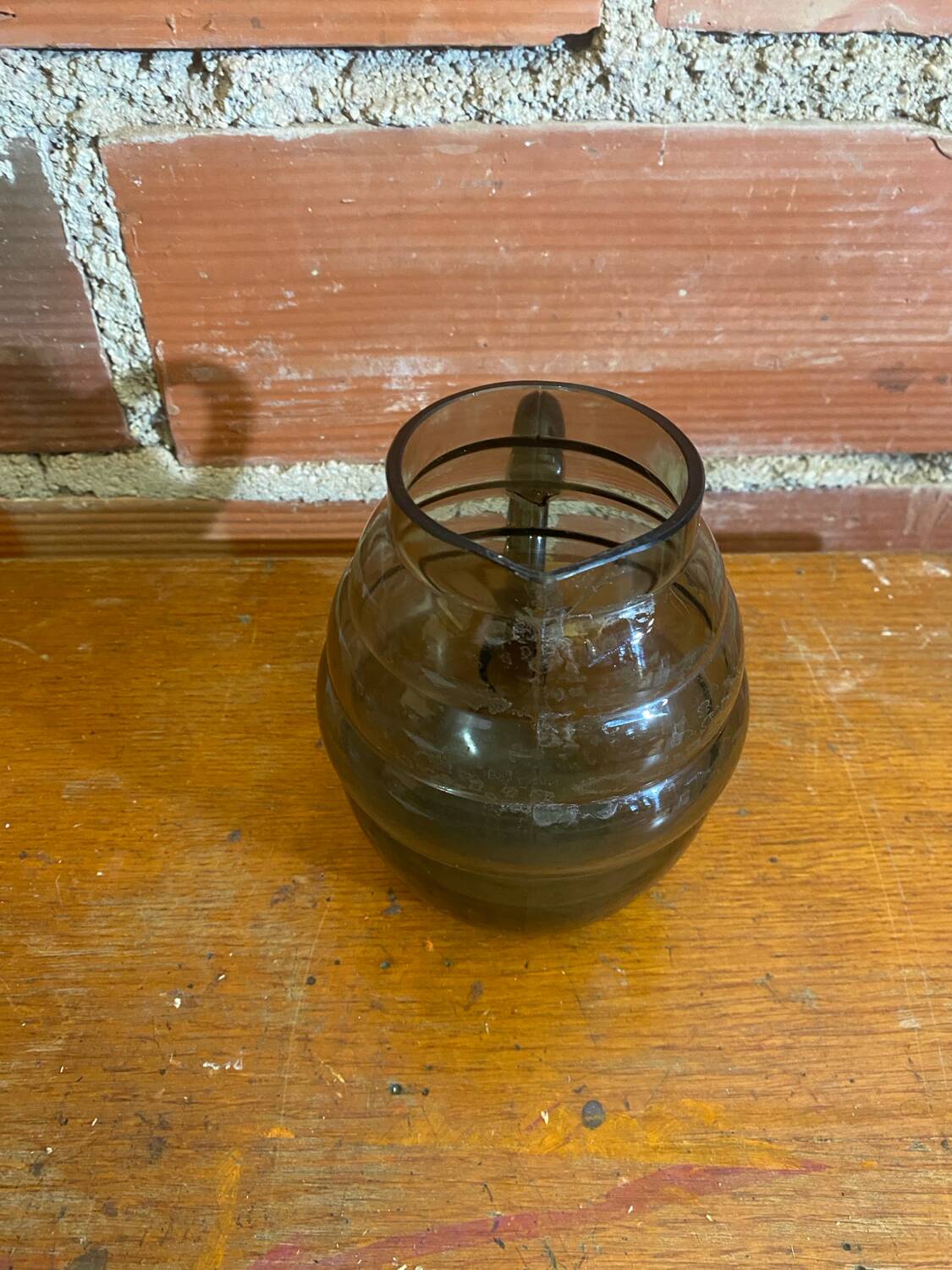 Antique Art Deco Pitcher Smoked Molded Glass Vintage Kitchen #C604