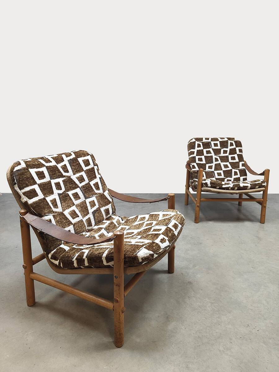Vintage Swedish 'Junker' easy chairs Bror Boije Dux 'Safari style'