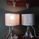 Pair of table lamps - Twisted transparent glass bases from the 1950s - Hemp shades