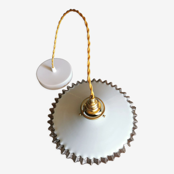 Vintage pendant light 60s opaline white golden