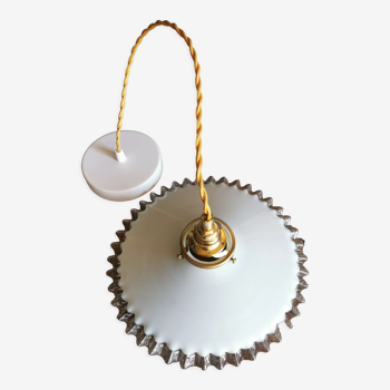 Lampe suspension vintage années 60 opaline blanche doré