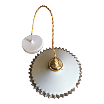 Vintage pendant light 60s opaline white golden
