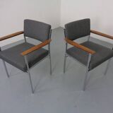Vintage Square Tubular Rosewood and Steel Armchairs, Germany, 1960s, Set of 2