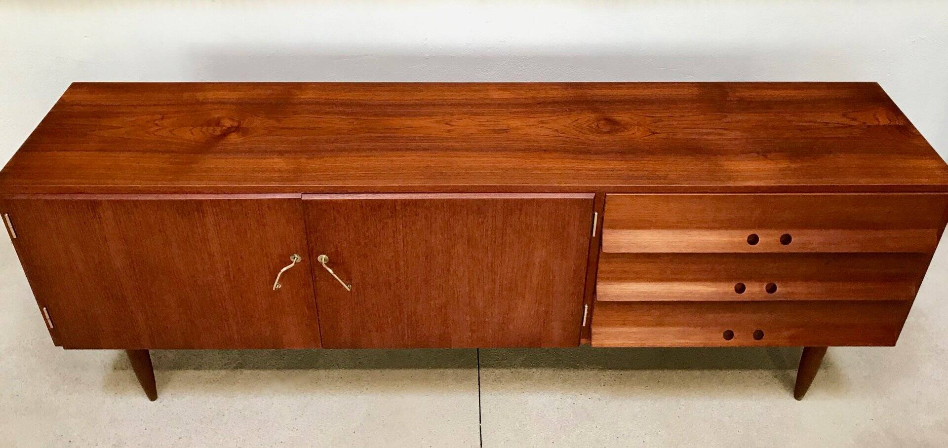 Mid-Century Modern Teak sideboard with brass handles, Germany 1960s