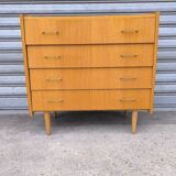 Compass foot chest of drawers in blond oak 1960