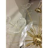 Murano Glass Sputnik Chandelier in Gold 24 Karat and Clear Butterfly