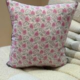 Indian block print flower cushion "flower" - pink/white